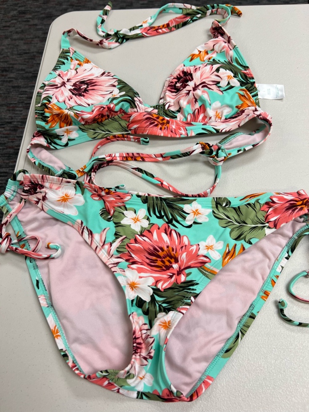 Kona Sol Coral & Mint Floral Bikini Top